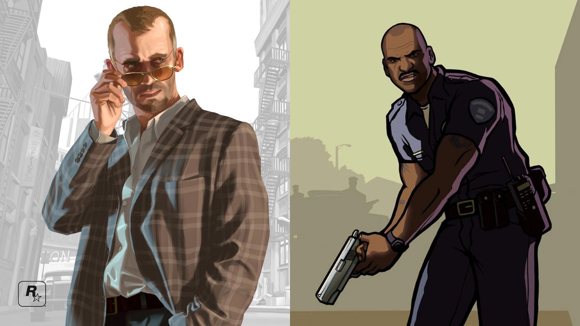 Official artworks of Dimitri Rascalov (left) and Frank Tenpenny (right) (Images via Rockstar Games)